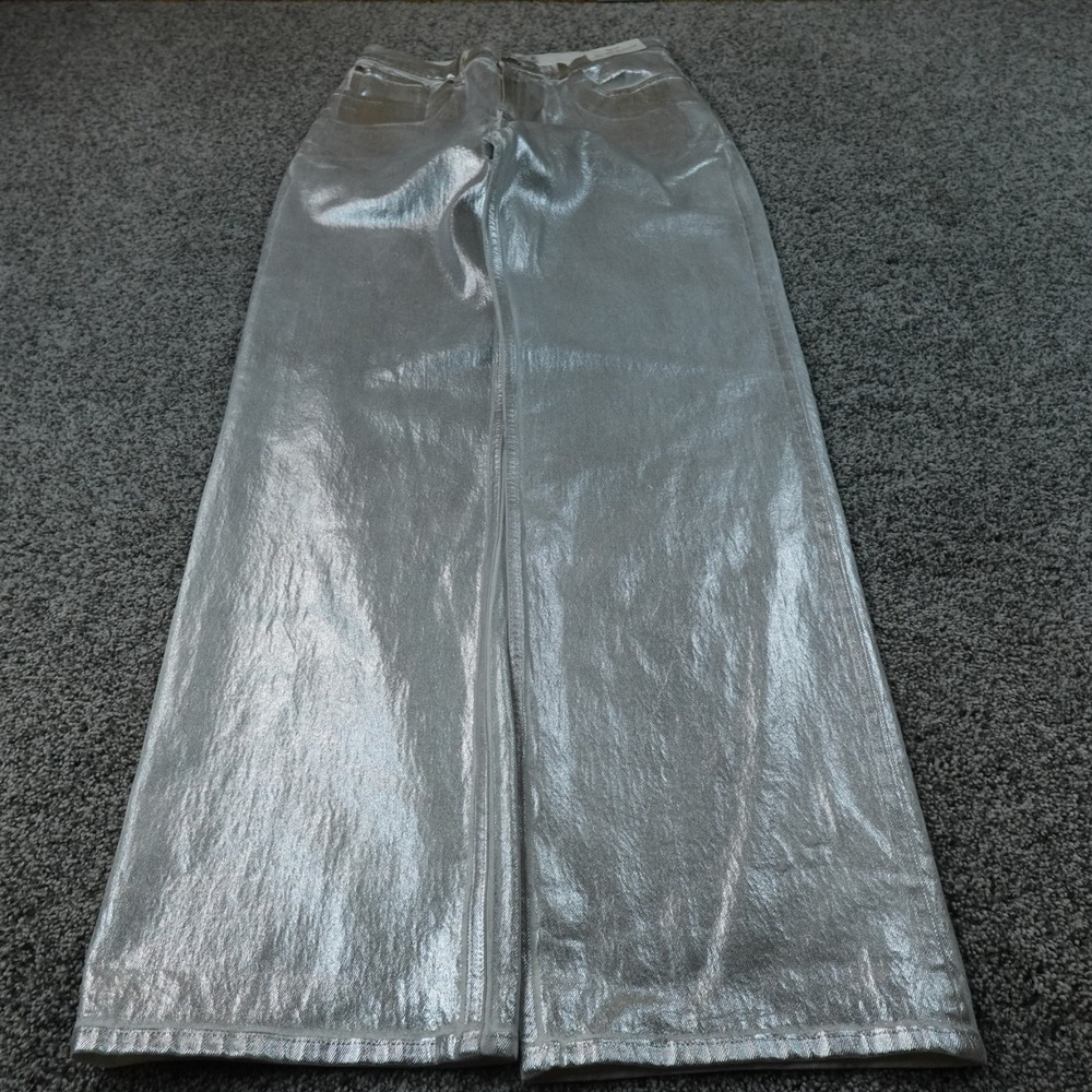 NEW Abercrombie Fitch Jeans Womens 30 Silver Metallic 90s Relaxed High Rise Boho